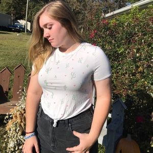 Cactus Print Tie Front Crop